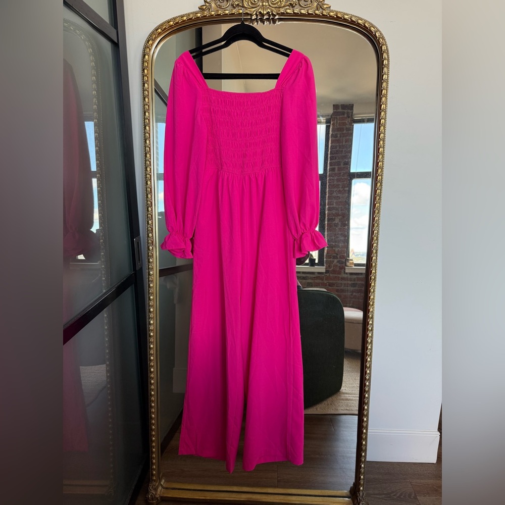 Vibrant Pink Long Sleeve Maxi Dress